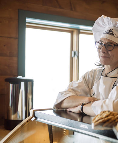 Family goes to Cookie Cabin during ski school in Beaver Creek, CO.