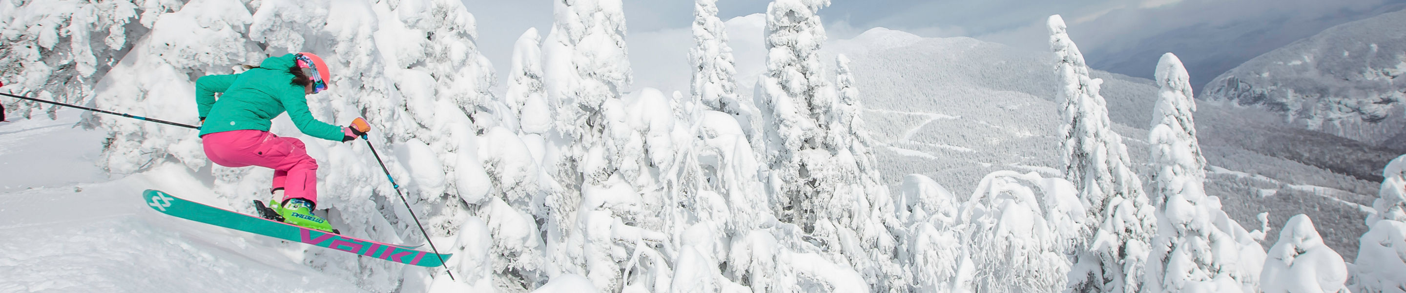 Woman skis fresh snow in Stowe, VT.