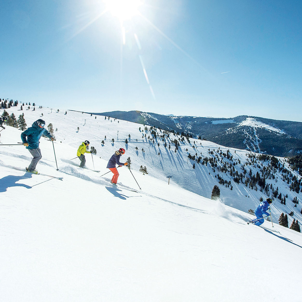 Ski School Lesson in the Back Bowls at Vail, CO.