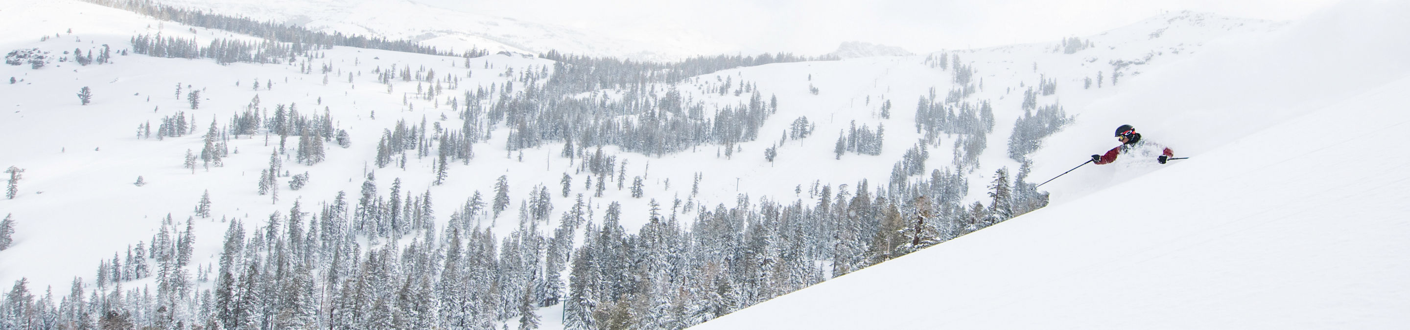 Skier enjoys deep powder in Kirkwood, CA.