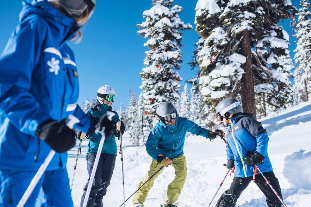 Family enjoys ski lesson with private instructor at Northstar California