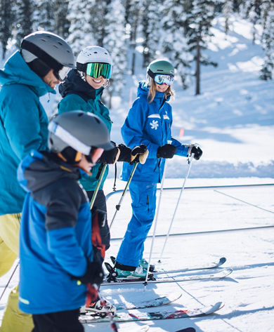 Family enjoys ski lesson with private instructor at Northstar California