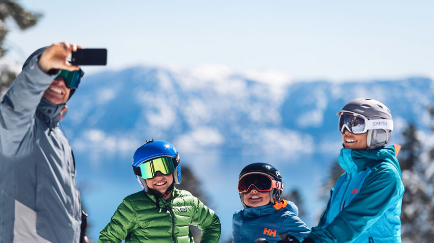 Family enjoys skiing and the views of Lake Tahoe at Northstar California