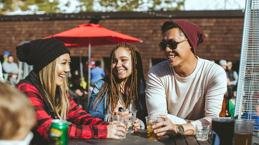 Friends enjoy entertainment at Lat 38 bar in Heavenly, CA.