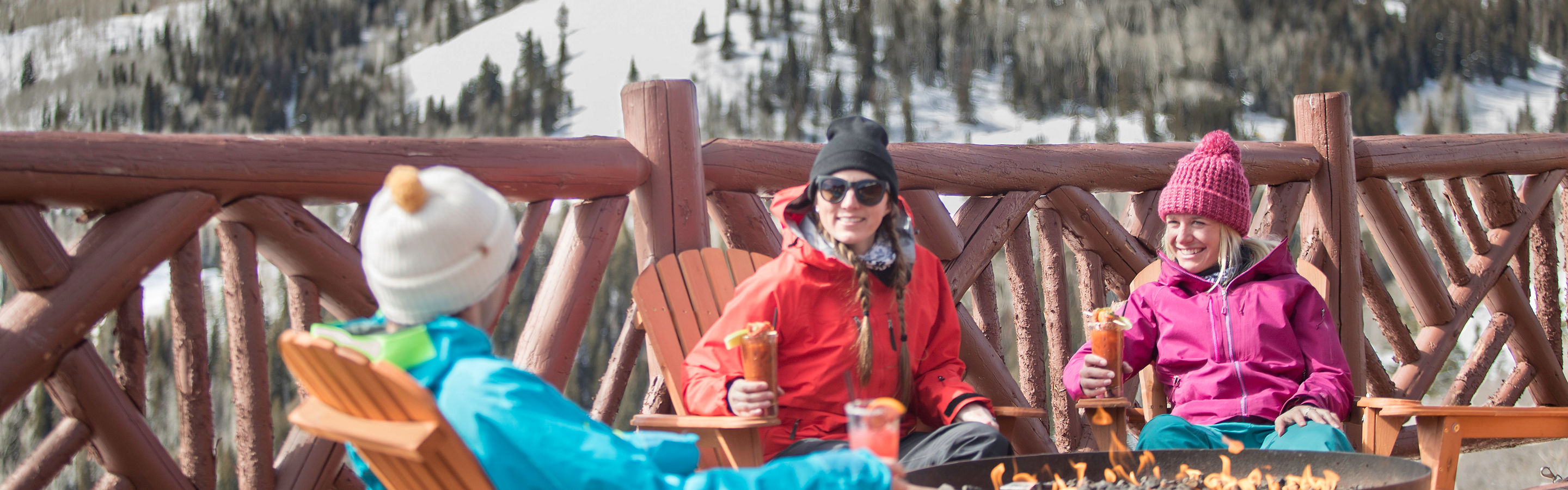 Friends enjoy apres at Lookout Cabin in Park City, UT.