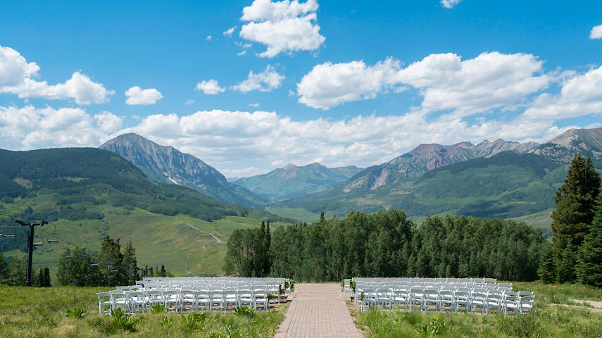Ten Peaks wedding venue with no guests looking out at Gothic Mountain