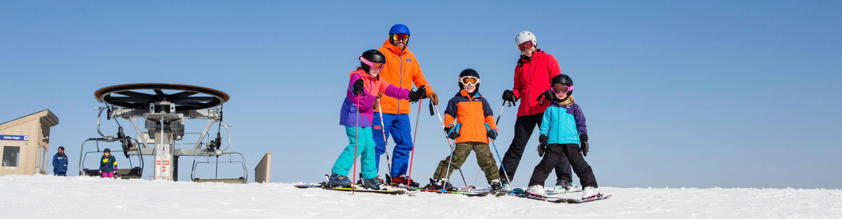 Family skis together in Mt. Brighton, MI.