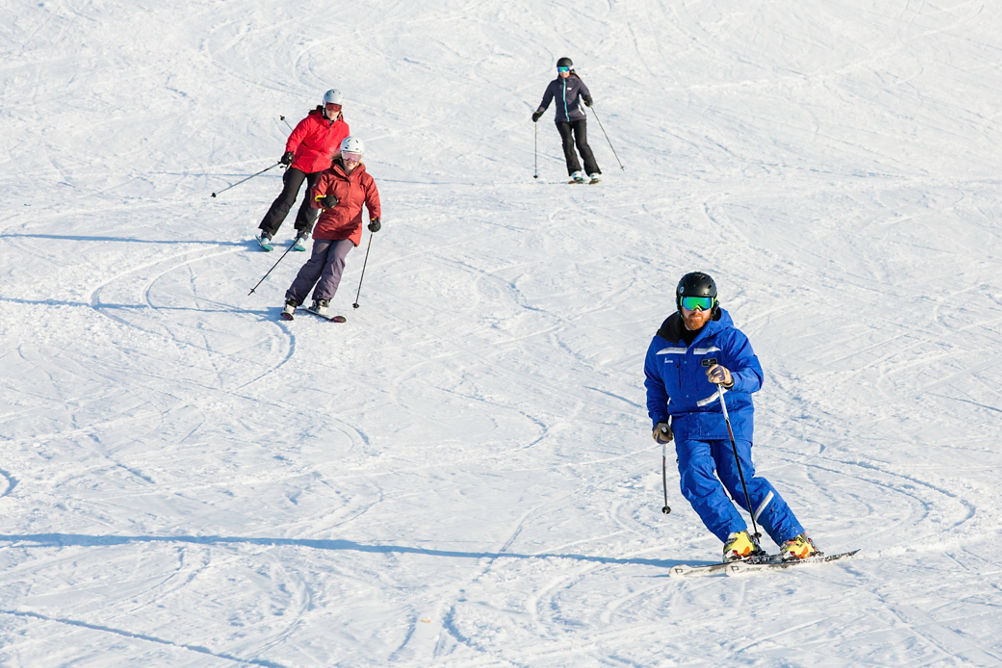 Adult ski lesson in Mt. Brighton, MI.