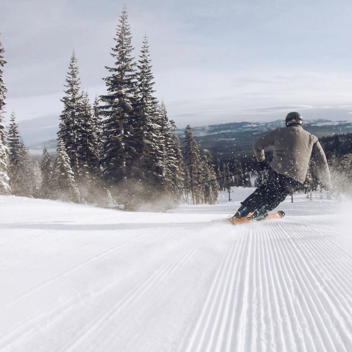Skier enjoyes first tracks at Northstar, CA.