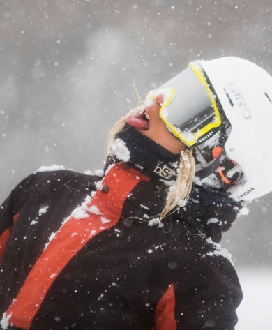 A guest enjoys snowfall at Heavenly Valley at Hotham