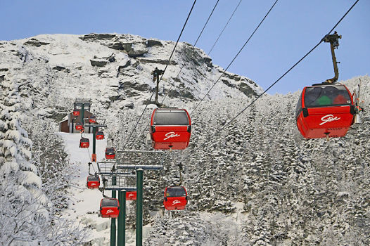 Gondola over the mountain during winter in Stowe, VT.