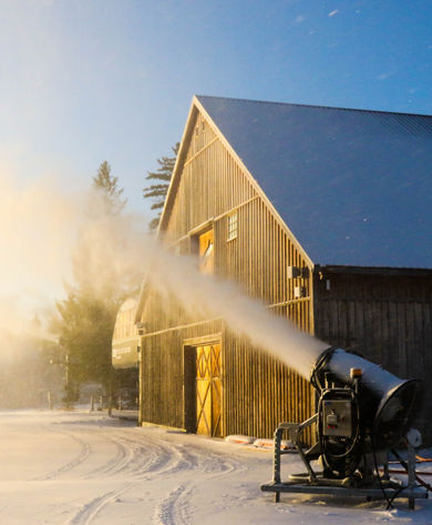 Snow Gun Makes Snow at Sunrise at Mount Snow