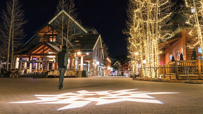 Night time in River Run Village in Keystone, CO.