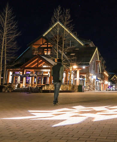 Night time in River Run Village in Keystone, CO.