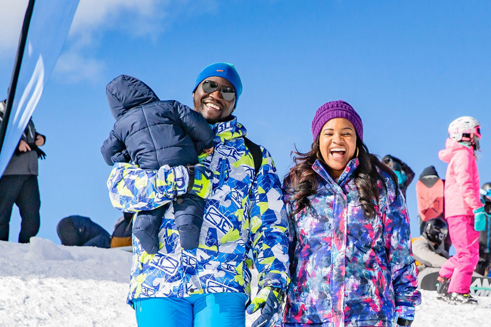 Family enjoys the opening of the Kidtopia snow fort in Keystone, CO.