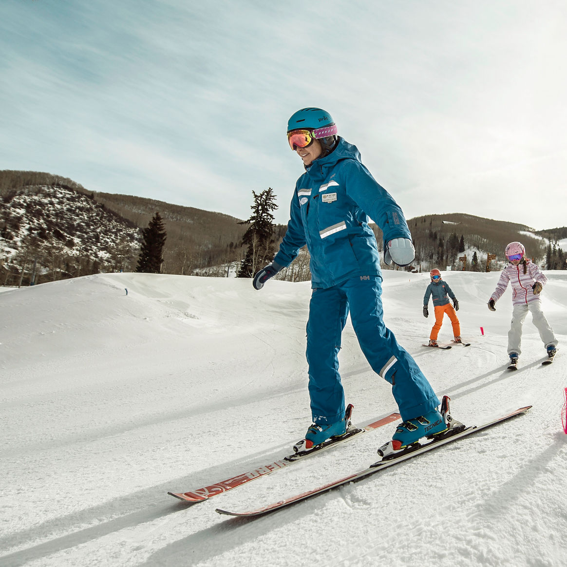 Family Ski School lesson at Haymeadow Park in Beaver Creek, CO.