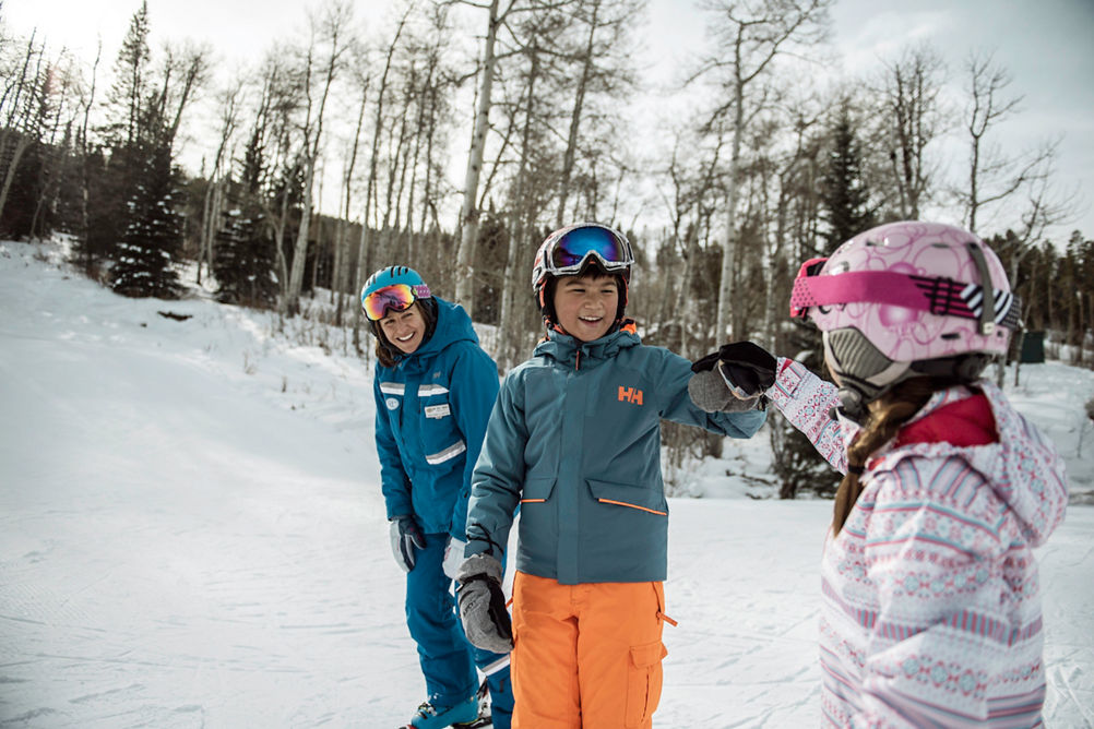 Family Ski School lesson at Haymeadow Park in Beaver Creek, CO.