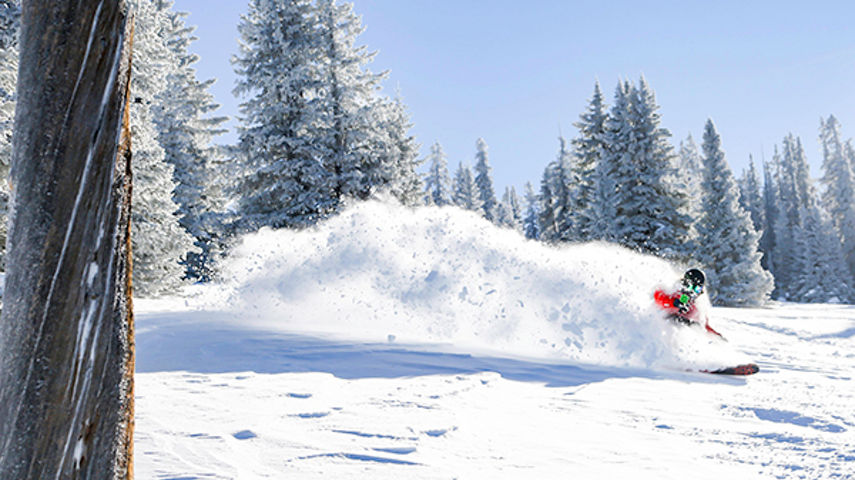 Skiing in the Blue Sky Basin in Vail, CO.