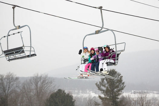 Moms and Daughters Ride the Lift at Liberty Mountain