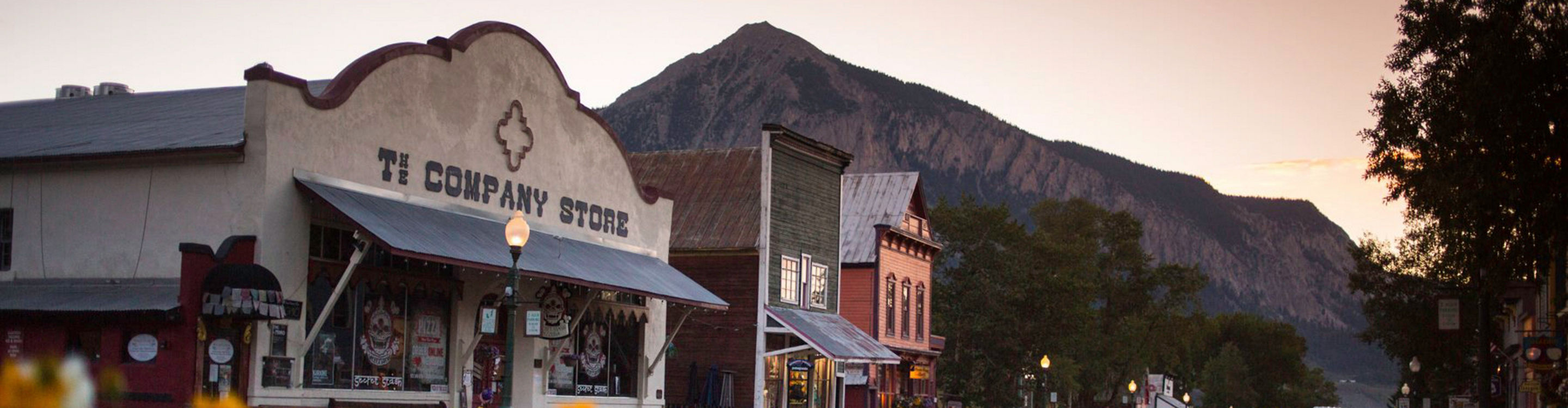 View of the town under the peak at dusk in Crested Butte, CO.