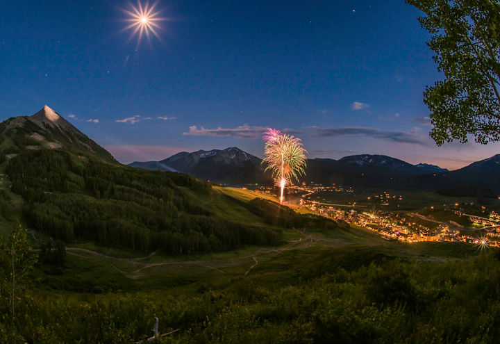 Fourth of July fireworks over the village in Crested Butte, CO