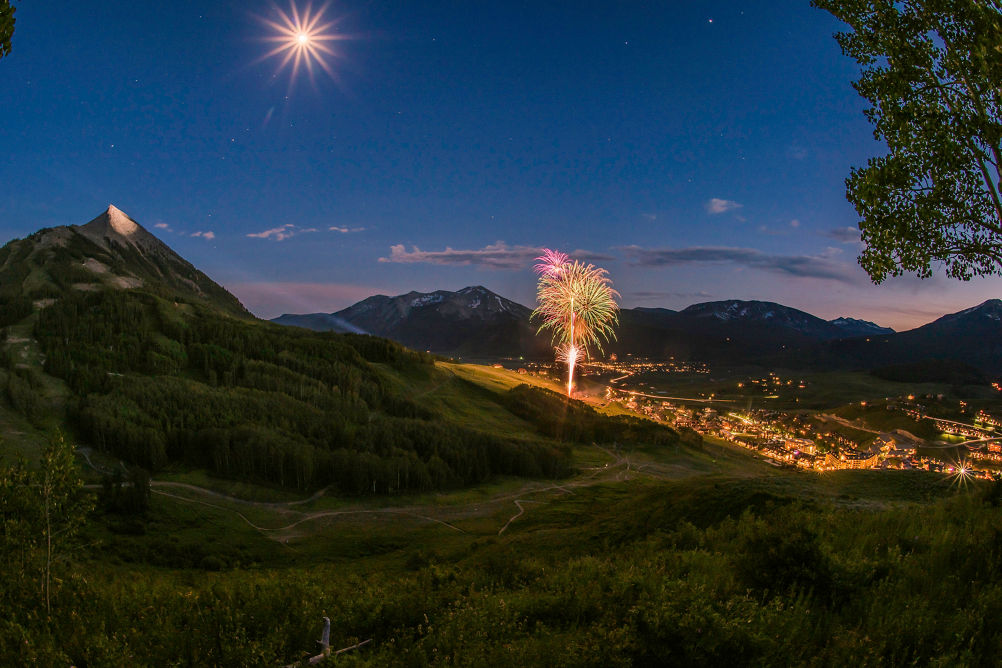 Fourth of July fireworks over the village in Crested Butte, CO