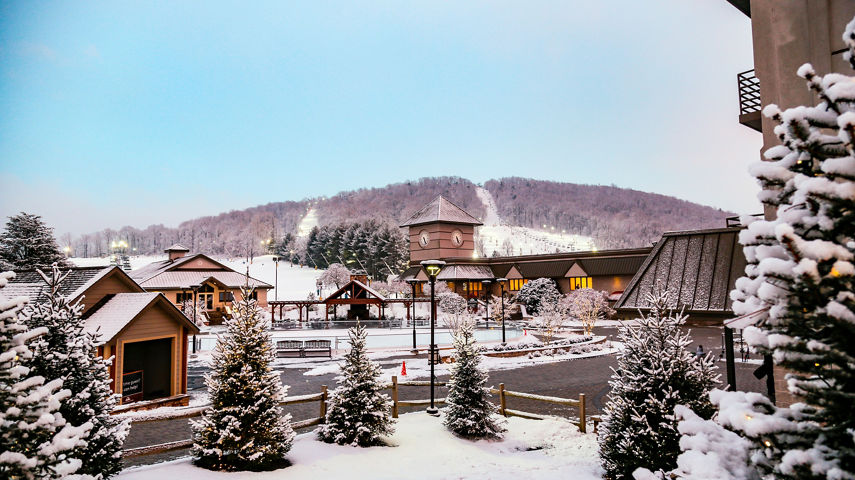 View of the Clocktower and Ice Rink at Liberty Mountain