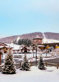 View of the Clocktower and Ice Rink at Liberty Mountain