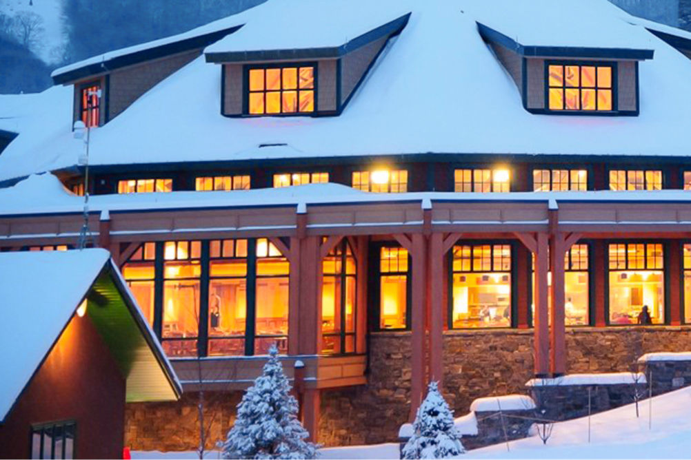 The Great Room Lodge at Spruce Peak at Dusk 