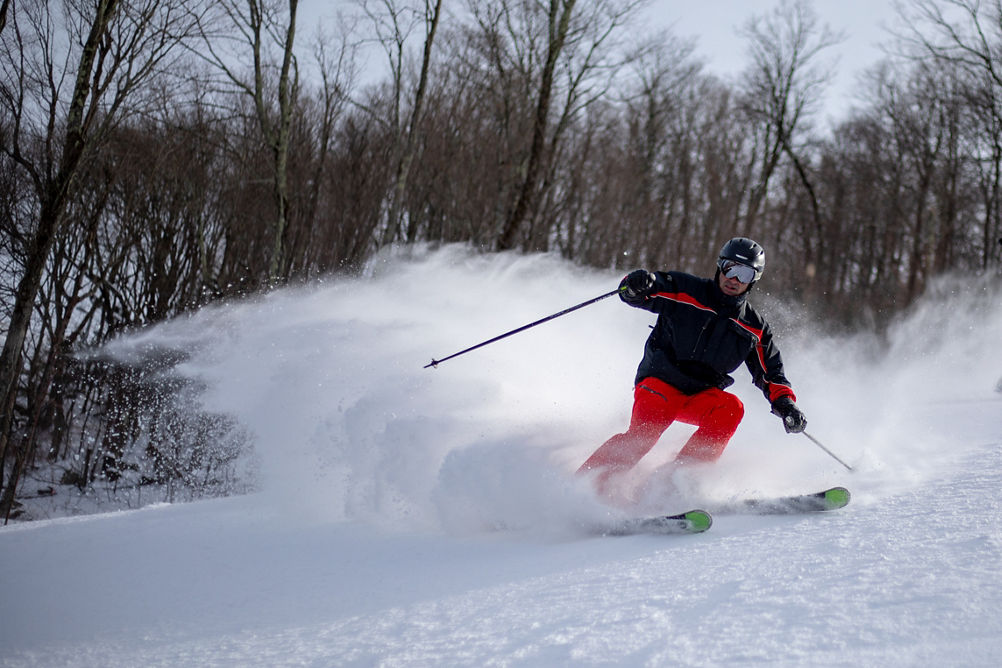 Skier Makes Powder Turn at Hunter Mountain