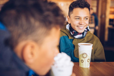 Family enjoying food and drinks