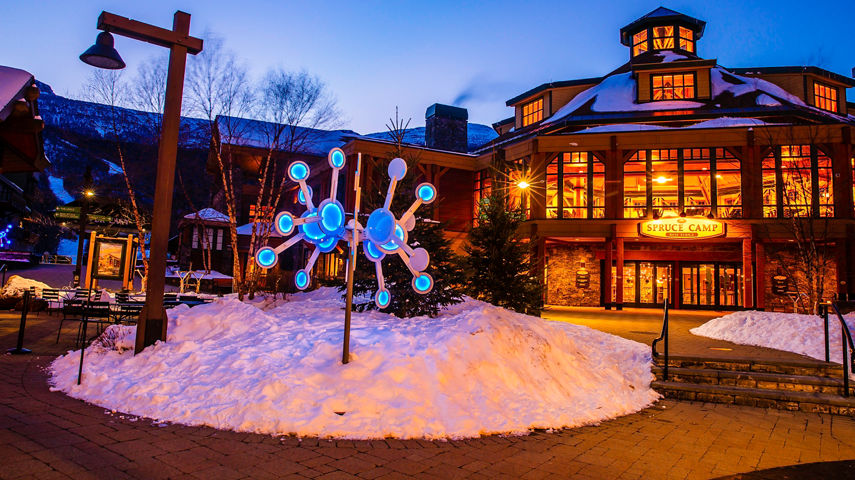 Spruce Peak Village at Dusk at Stowe Mountain