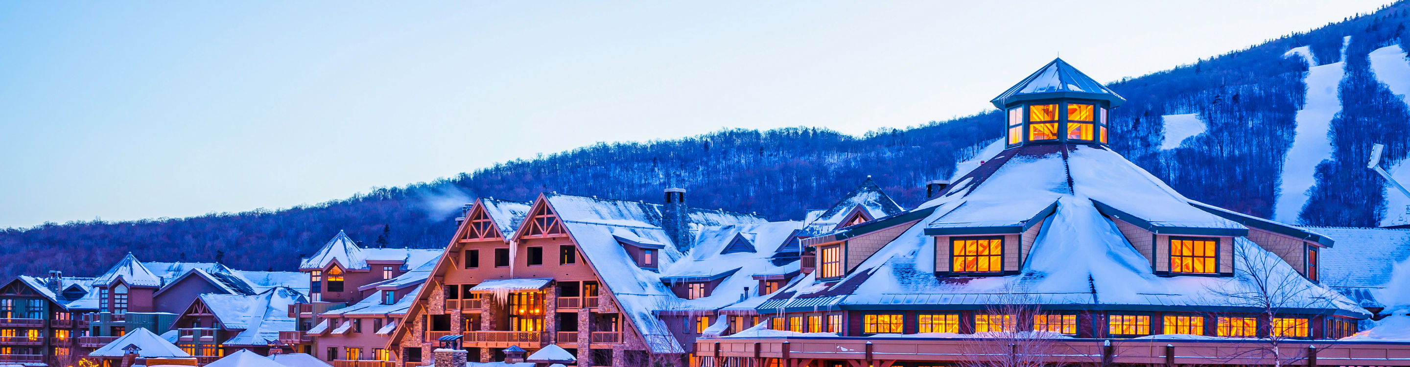 Spruce Peak Village at Dusk at Stowe Mountain