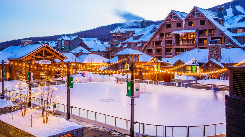 Spruce Peak Village at Dusk at Stowe Mountain