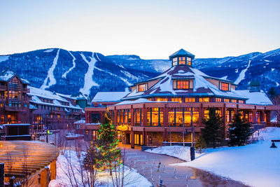 Spruce Peak Village at Dusk at Stowe Mountain