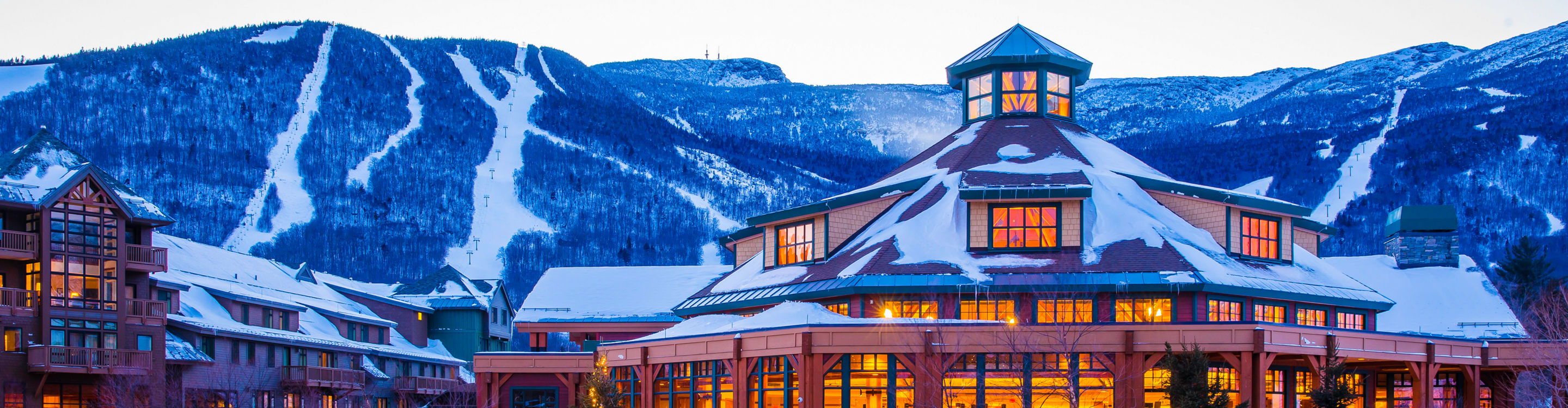 Spruce Peak Village at Dusk at Stowe Mountain