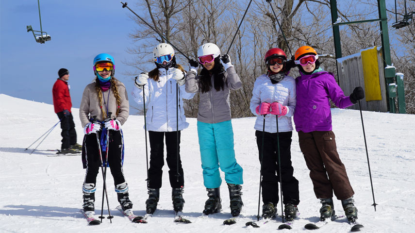 Group of Woman Take a Break From Skiing at Mad River Mountain