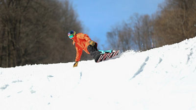 Snowboarder Makes Turns on Liberty Mountain