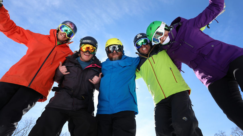 Group of Friends Pose at the top of Liberty Mountain