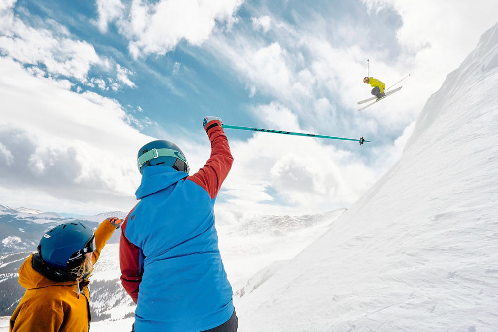 Friends skiing and snowboarding at Breckenridge, CO.