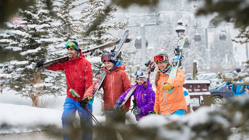 Family skiing and snowboarding at Breckenridge, CO.