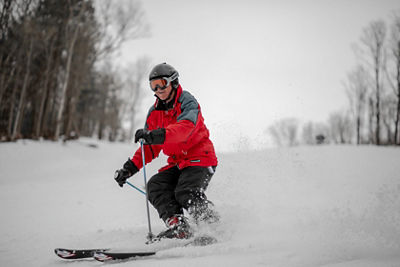 Man Skis Down Groomed Run at Hunter Mountain