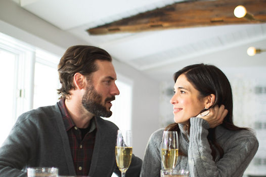 Couple Enjoying Apr�s at Cork Wine Bar at Stowe