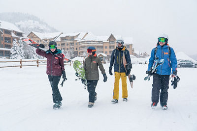 Friends enjoy a powder day on advanced terrain in Keystone, CO.