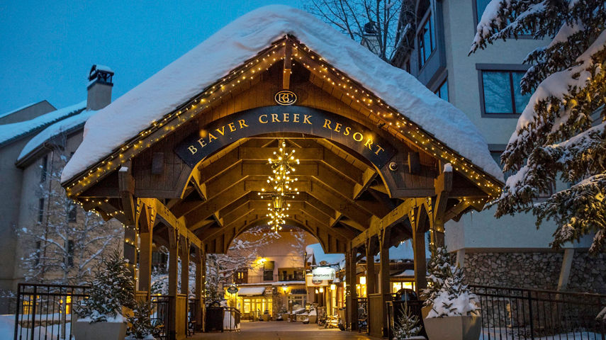 Covered bridge in twilight in Beaver Creek, CO