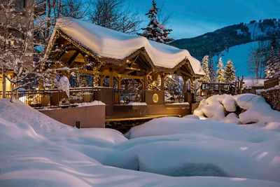 Covered bridge in twilight in Beaver Creek, CO