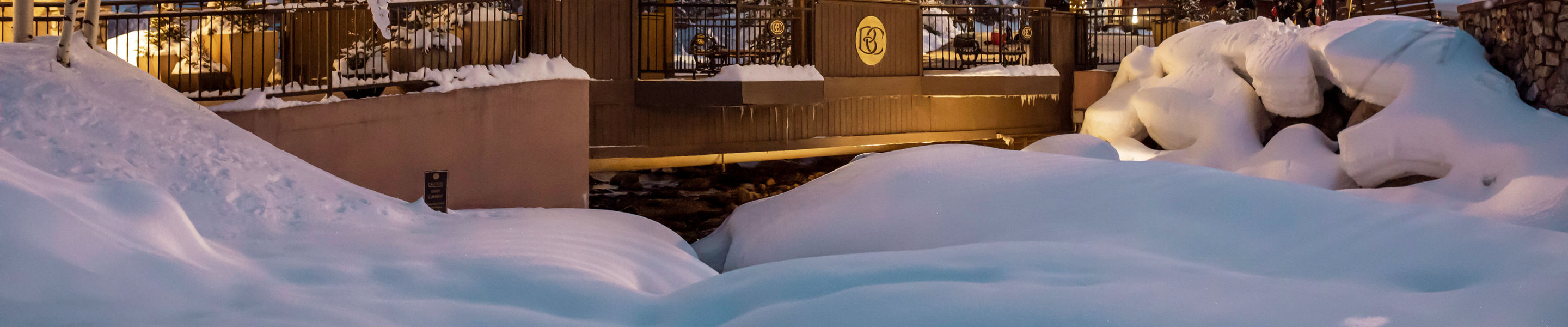 Covered bridge in twilight in Beaver Creek, CO