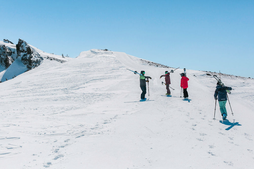 Family skiing in Kirkwood, CA.
