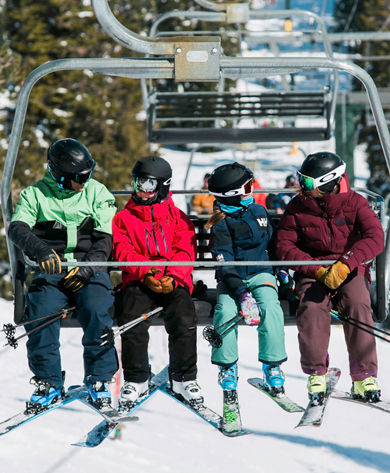 Family skiing in Kirkwood, CA.