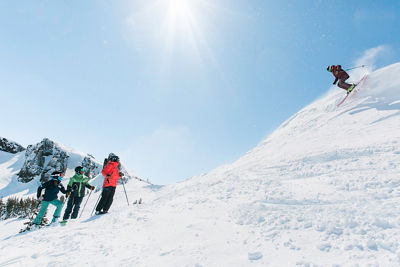 Family skiing in Kirkwood, CA.